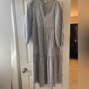 a new day Black and White Striped V-Neck Tiered Maxi Dress